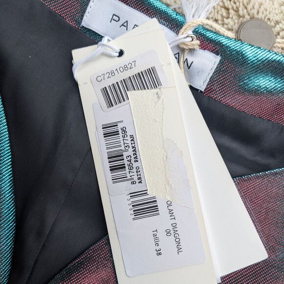 NWT PARAKIAN Formal Metallic Changeable Teal/Burgundy Fit & Flare Dress, Size 4 - Picture 8 of 15